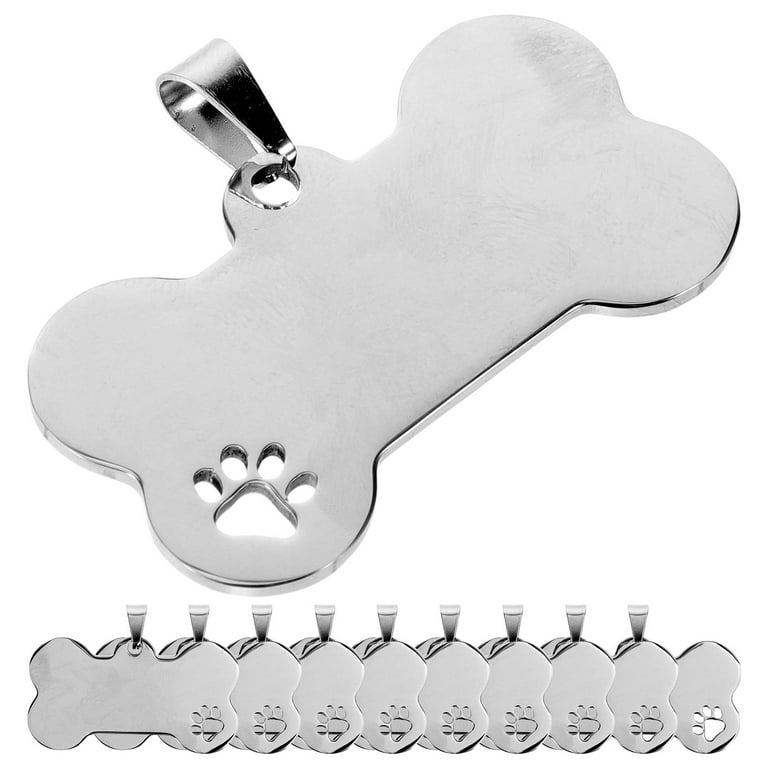 10pcs Stainless Steel Pet ID Tags Dog Tags Pendants Cat Tags Bone Shaped Tags, Size: 3.15 x 3.15 x 1.57