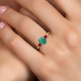 thumbnail image 4 of Gem Stone King 10K Yellow Gold Green Malachite and Red Created Ruby 3-Stone Ring for Women | 2.28 Cttw | Oval 8X6MM | Gemstone Birthstone | Size 7, 4 of 6
