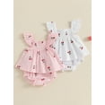thumbnail image 2 of Qmyliery Baby Girl Shorts Set Cherry Print Smocked Fly Sleeve Babydoll Tops Elastic Waist Ruffle Shorts 2 Piece Summer Outfit 3 6 12 18 24 Months, 2 of 8