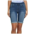 thumbnail image 4 of adviicd Womens Mid Rise Roll Bermuda Stretch Denim Jean Shorts for Streetwear Navy, M, 4 of 9
