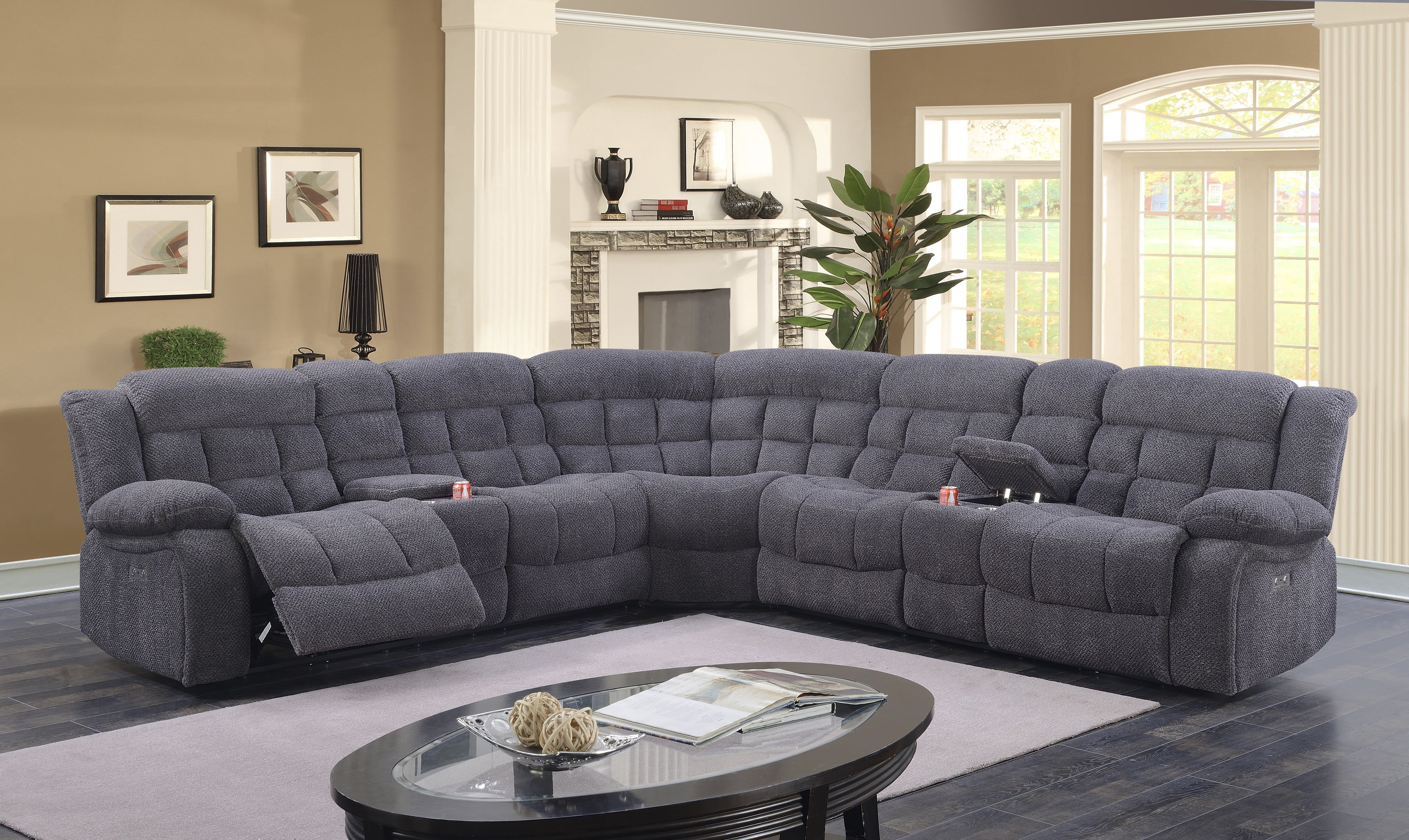Best Quality Furniture 3pc power recliner sectional Golden / Gray Color