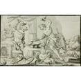 thumbnail image 2 of Abraham Drentwett the Elder 18x13 Gold Ornate Wood Frame and Double Matted Museum Art Print Titled - Vulcan Making Arms for Achilles, While Venus and Cupid Look On, 2 of 4