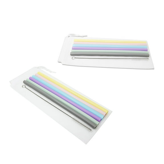 EXHUMKY 6Pcs Assorted Color Silicone Drinking Straws Reusable and Easy to Clean for Parties