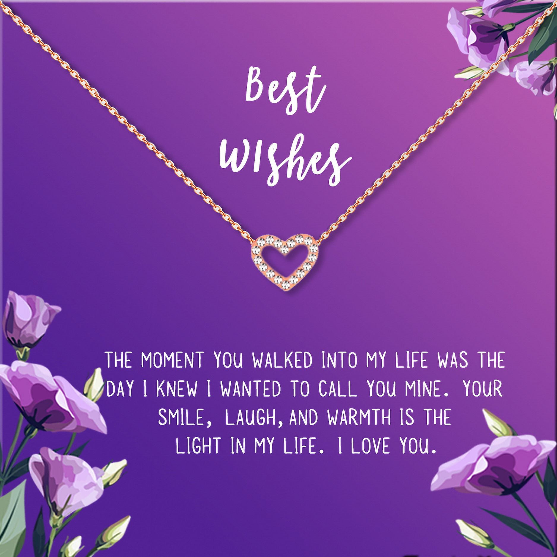 Anavia Best Wishes Gift Card High Quality Stainless Steel Fashion Necklace for Her, Girlfriend Gift, Wife Gift, Gift for Fiancee-[Rose Gold Mini Crystal Heart,Royal Purple Gift Card]