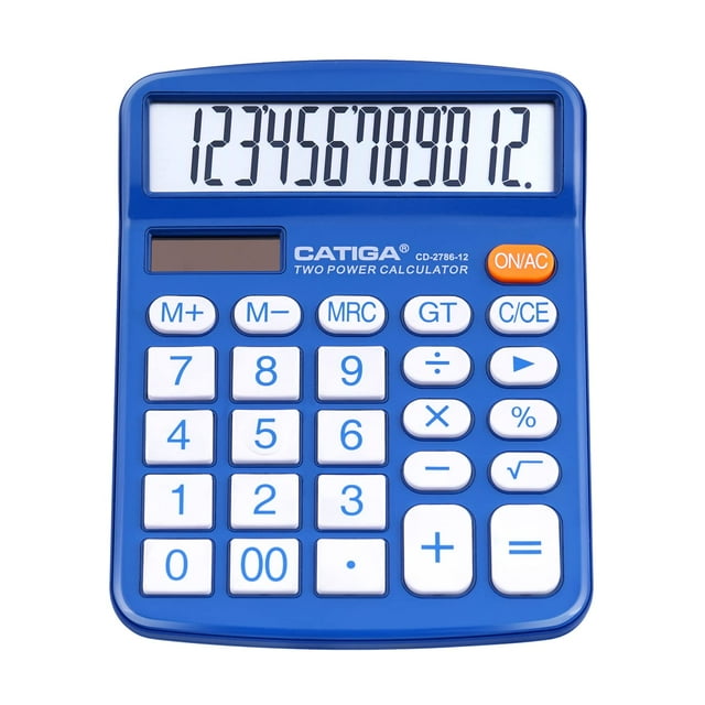 CATIGA Desktop Calculator 12 Digit with Large LCD Display and Sensitive Button, Solar and Battery Dual Power, Standard Function for Office, Home, School, CD-2786 (Blue)