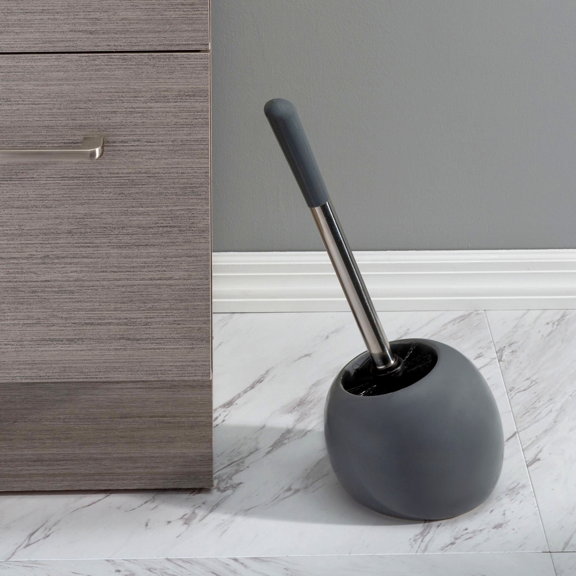 Bath Bliss Ceramic Dome 2 Pack Toilet Brush & Holder in Grey