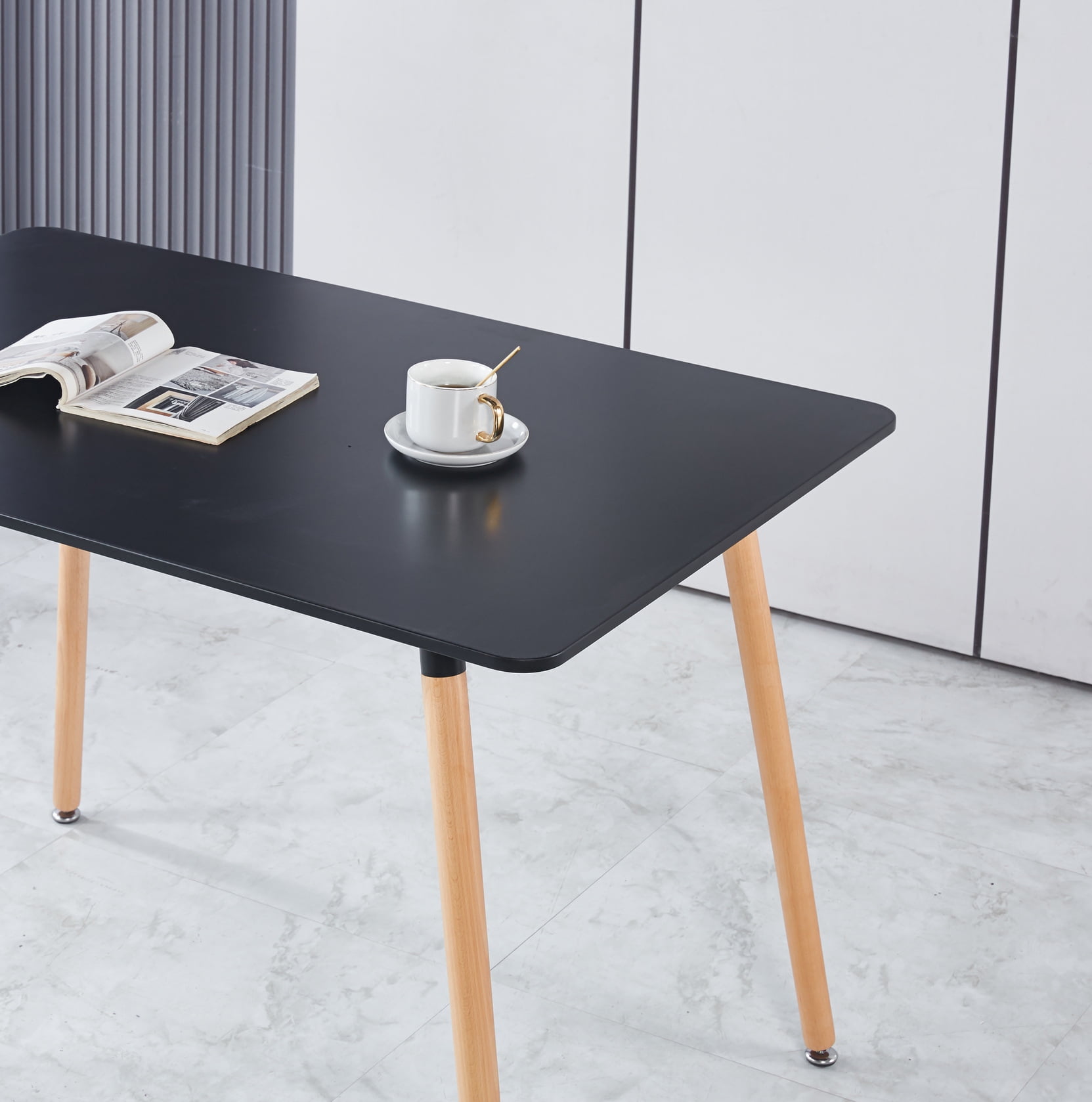 MAYEERTY Modern Square Extendable Dining Table Metal Leg White