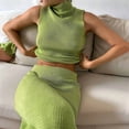 thumbnail image 4 of Womens French Two Piece Set Knit High Neck Vest and Midi Skirt Outfit Versatile Chic Green S, 4 of 9