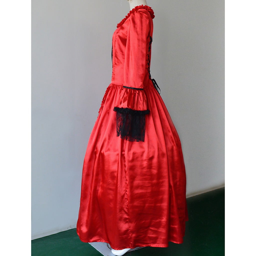 RYRJJ Women's Gorgeous Gothic Ball Gown Flared Sleeves Renaissance Vintage Medieval Dress Square Neck Lace Patchwork Masquerade Maxi Long Dress(Red,M)