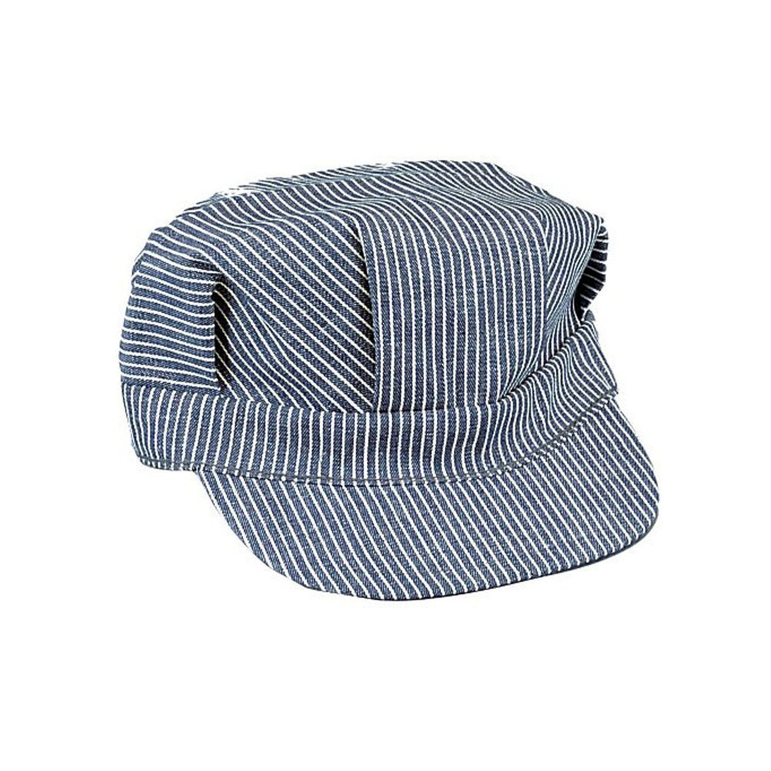 Adult Blue White Striped Engineer'S Train Hat Cap Railroad Engineer Conductor 