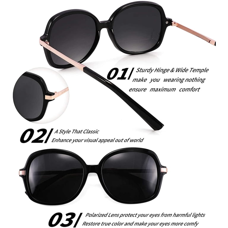 Women\'s Classic Elegant Black Square Polarized Sunglasses - NEW FEISEDY Classic Womens Elegant Polarized Sunglasses Ladies  main image 4