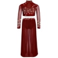 thumbnail image 3 of TiaoBug Modern Dance Dress for Girls Shiny Rhinestone Long Sleeve Crop Top with Skirt Lyrical Dance Outfits Burgundy 14, 3 of 6