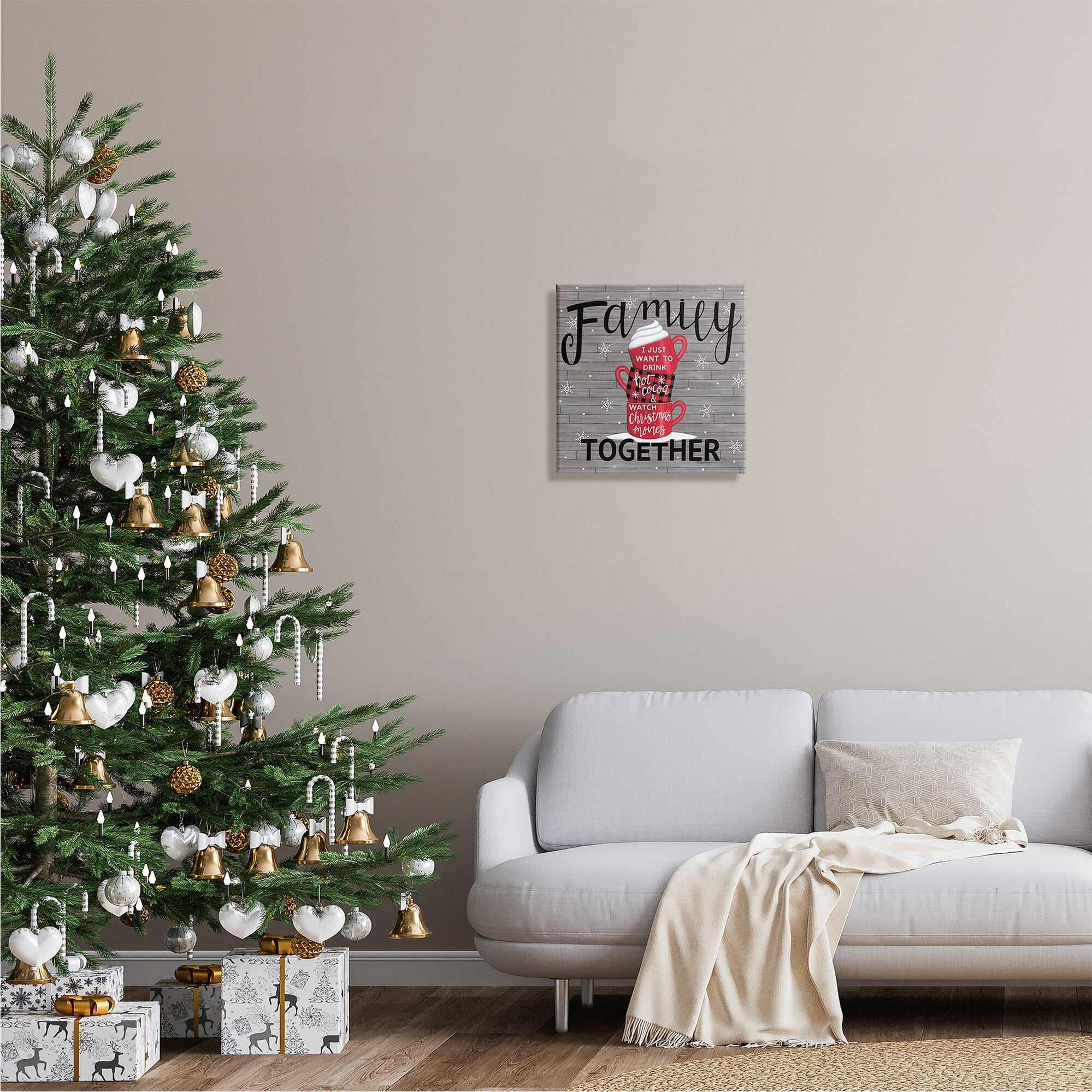 Stupell Industries Inspirational Family Christmas Sentiments Hot Cocoa Mugs Stacked, 36 x 36,Design by Deb Strain