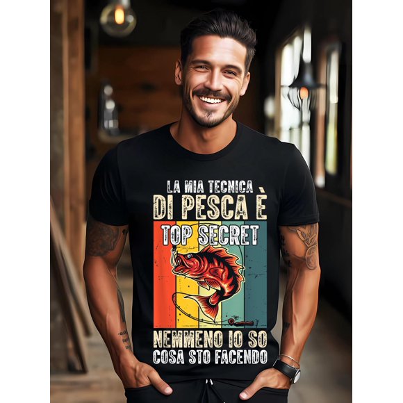 Funny Fisherman My Fishing Technique T-Shirt Funny Men'S Black Summer T-Shirt, Cotton Casual Short Sleeve Tee for Men