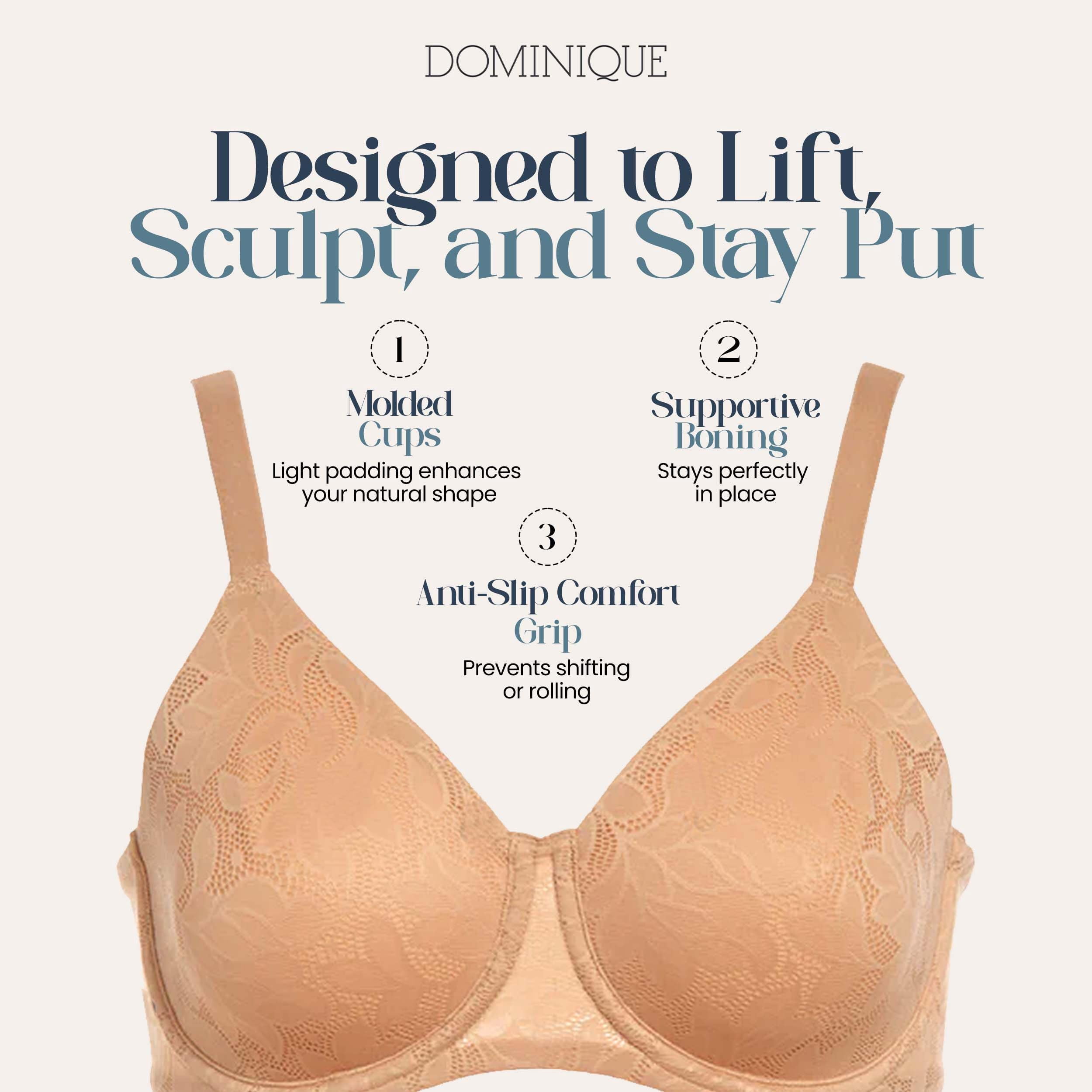 Dominique Women’s Jacqueline Jacquard Minimizer Bra #7018 – Seamless Full Figure Underwire Lingerie for Women