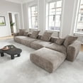 thumbnail image 3 of The Magic Home 4-Seater Convertible Modular L-Shaped Corduroy Sectional Sofa, Brown, 3 of 10