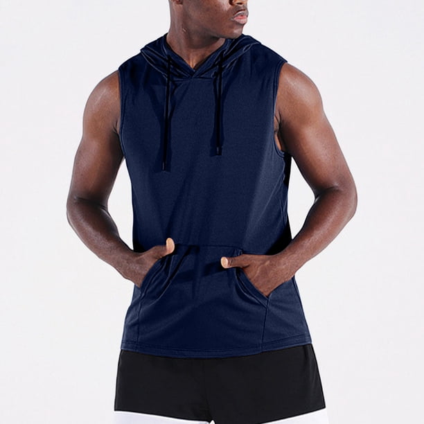 Blusa sin mangas con capucha de verano para hombre, informal, de moda, de color liso, con capucha, sin mangas, para hombre