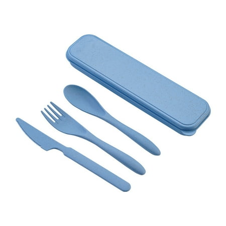 

VEAREAR 1 Set Cutlery Set with Storage Box Easily Cleaned Non-slip Nordic Style Wheat Three-piece Spoon Fork Cutter Set for School