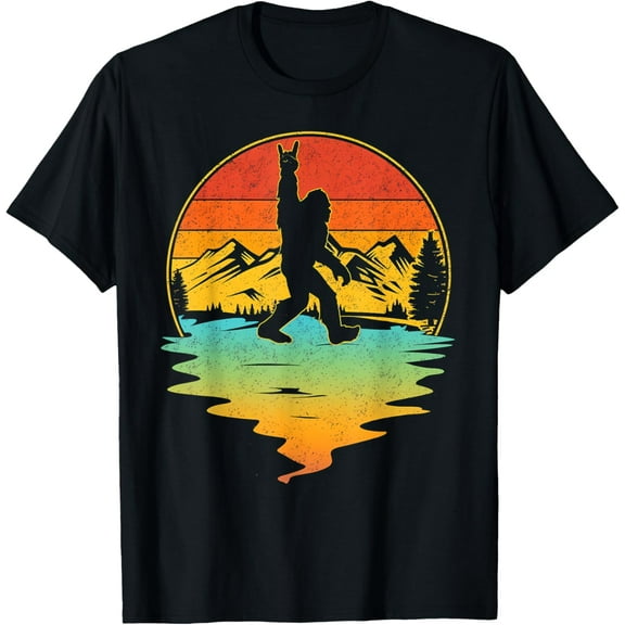 Bigfoot Rock On Sasquatch Rock And Roll Funny Men Graphic T-ShirtMen and women, Black T-shirt, size: Extra large