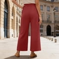 thumbnail image 4 of Arlun Casual Wide Leg Palazzo Pants for Women Loose Fit Straight Leg Trousers with Pockets Lace Elastic High Waisted Pleated Trim Detail Comfortable Flowy Bottoms Red S, 4 of 5