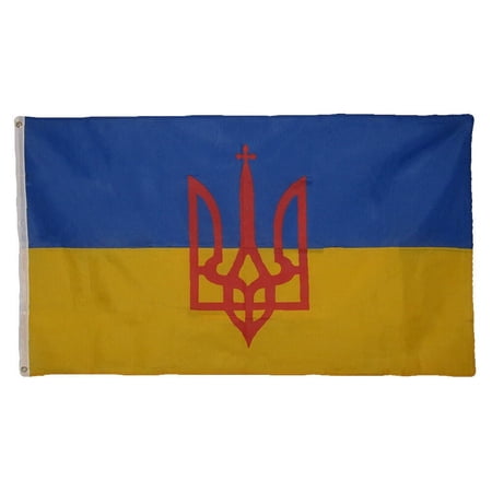 Ukraine Ukrainian MILITARY Trident Coat of Arms 3x5 Flag.