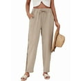 thumbnail image 2 of Women'S Linen Pants with Drawstring Petite Summer Beachwear Elastic Waist Pants Khaki S, 2 of 9