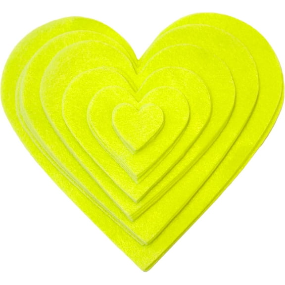 Playfully Ever After 1 to 6 inch Multi-Size Pack 24pc Felt Hearts - Neon Yellow