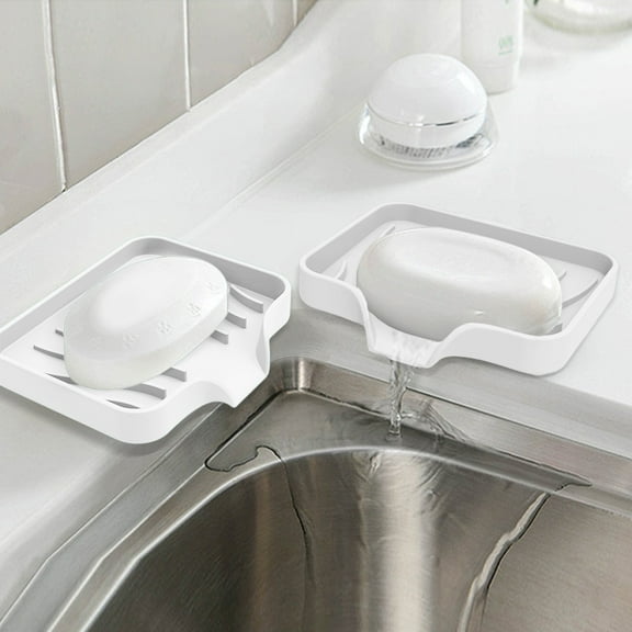 LYCAQL 2PCS Silicone Bathroom Soap Dishes with Drain Spout-Bathroom and Kitchen Sink Organizer,Sponge Holder,Dish Soap Tray, for Dispenser,Scrubber,Cup on Sink or Counter-Black 4.7"*4"