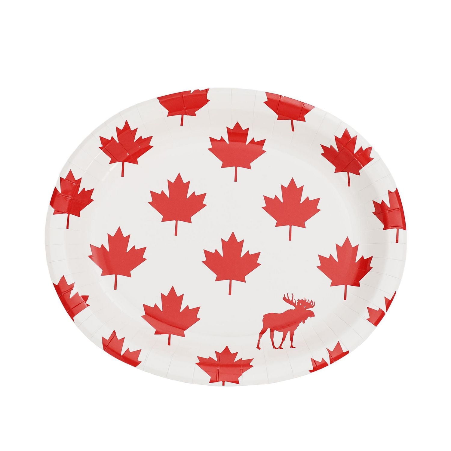 Way to Celebrate! Canada Day Oval Red Maple Leaf and Moose Paper Plates 10.4" x 12.2" ,8 ct