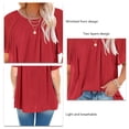 thumbnail image 3 of Camiseta de mujer con cuello redondo, ligera, transpirable, holgada, informal, fluida, arrugada, delantera, manga corta, camiseta para mujer de verano, rojo, XXL, 3 of 4