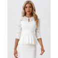 thumbnail image 4 of Top con Encaje para Mujer Peplum Blusa Elegante de Manga 3/4 blanco S, 4 of 5
