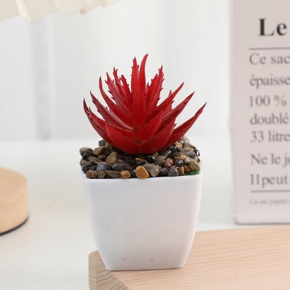 suxuMhao Artificial Plants, 4 Pcs Realistic Artificial Succulents, Artificial Greenery Succulents, Faux Plant Indoor Fake Plants, Artificial Plants Indoor with Pot, Red & White, 2×1.7IN, Style 8