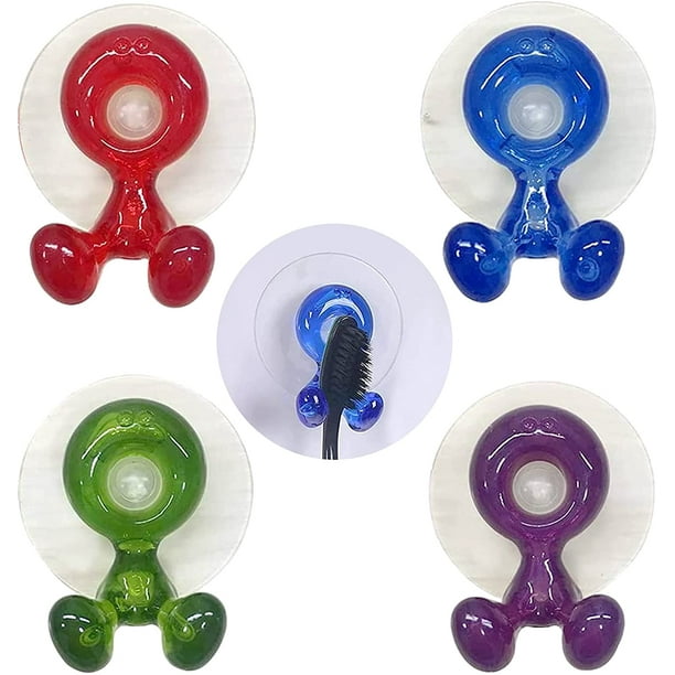 Soporte para cepillos de dientes con ventosa, 4 piezas, soporte para cepillos de dientes montado en la pared, soporte para cepillos de dientes antibacteriano montado en la pared para baño (azul,