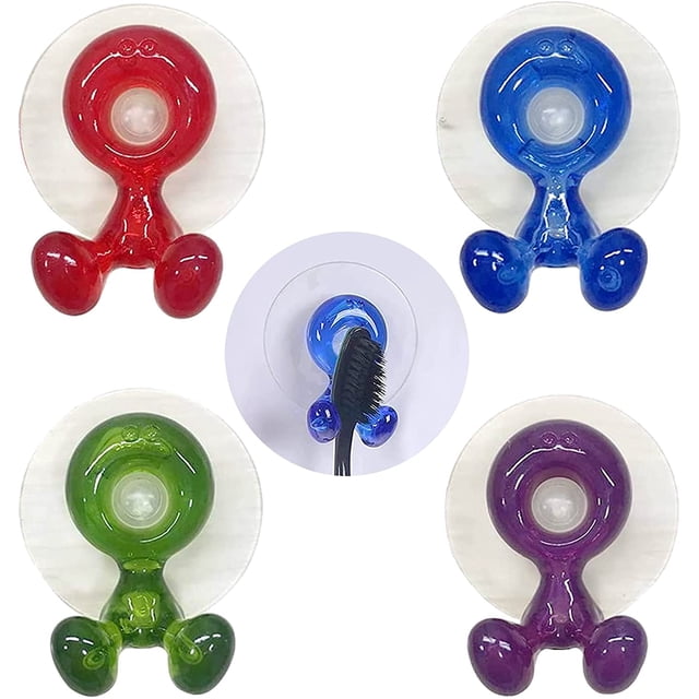 Soporte para cepillo de dientes con ventosa, 4 piezas, soporte para cepillo de dientes de pared, soporte para cepillo de dientes antibacteriano para baño (azul, verde, rojo y morado)