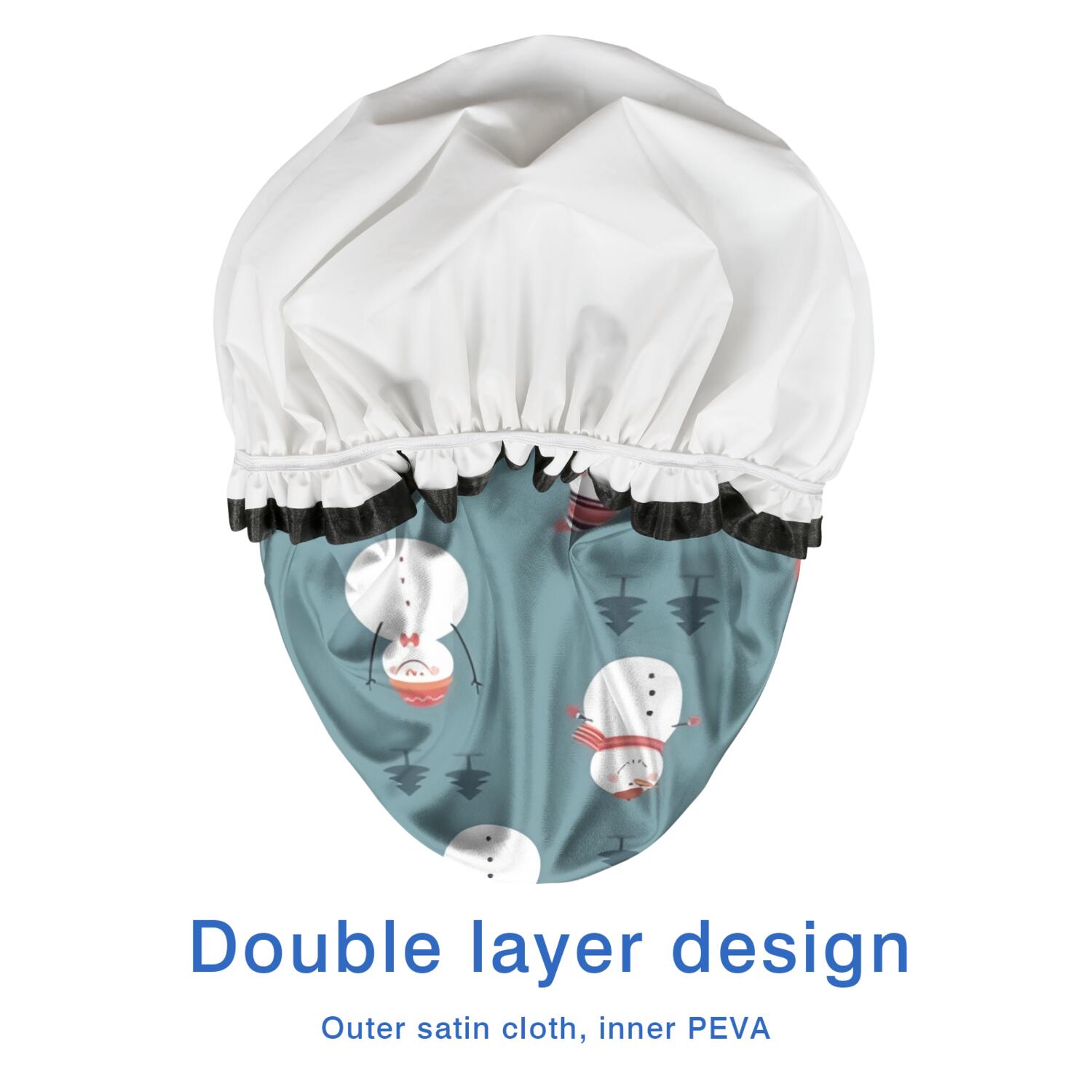 Shower Caps,Blue Christmas Snowman Pattern Waterproof Shower Cap for Women 4 Pieces,Double Reusable Hair Cover for Shower PEVA Elastic Stretch Hem