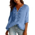 thumbnail image 6 of TRUBKH embroidered shirts Beach Vacation Tunics Loose Dressy Casual Blouses Short Sleeve V Ncek Lace Trim Top Flowy Tunics Blouses V Neck Shirts Button Down Floral Shirts Button Up Shirt Navy L, 6 of 7