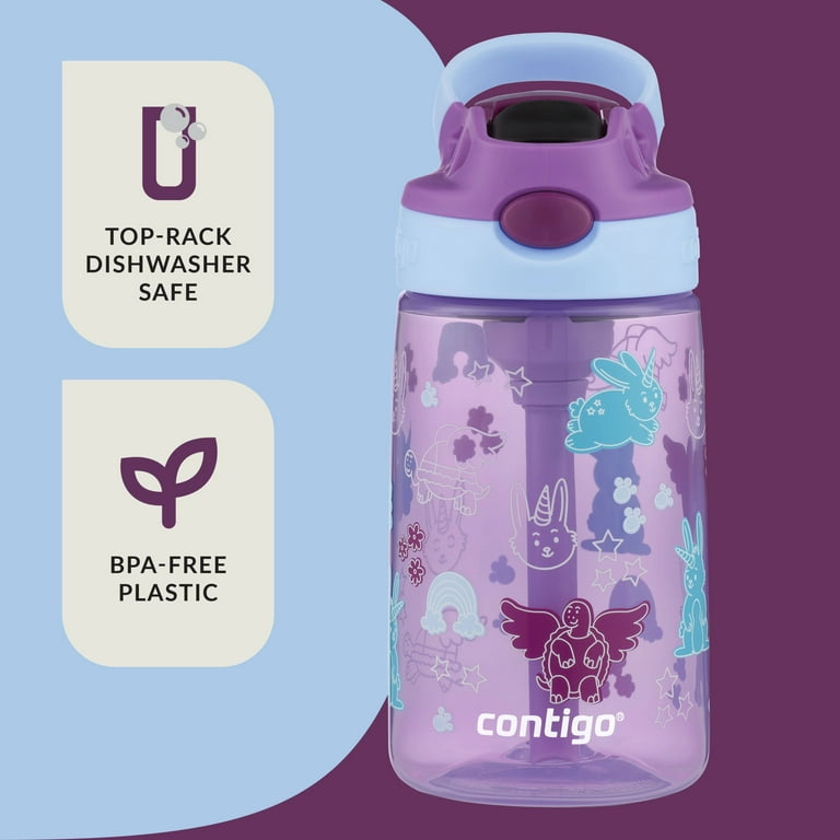 Contigo Kids Plastic Water Bottle with Straw Lid Purple Bunnicorns and  Flying Turtles, 14 fl oz. - Walmart.com