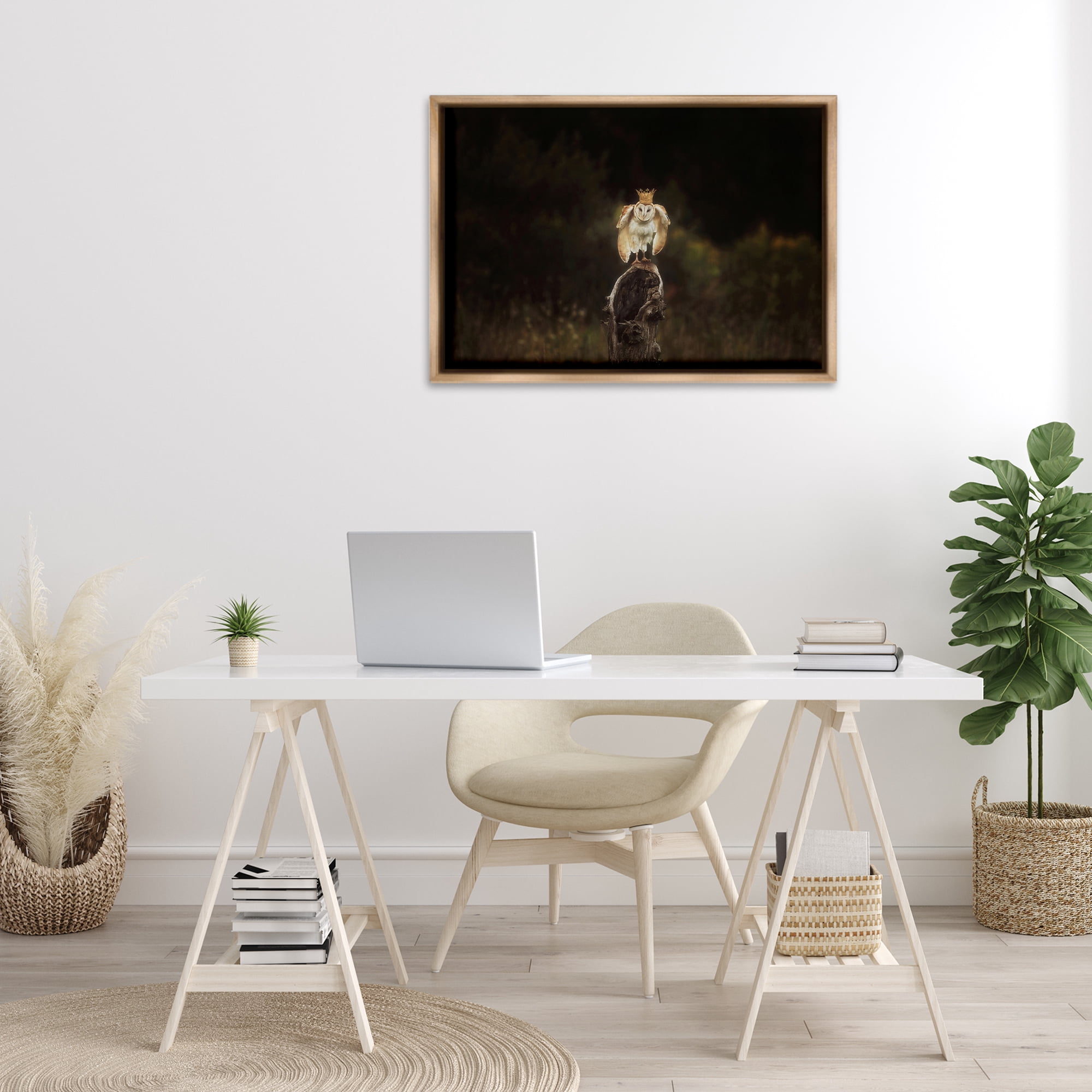 Stupell Industries Crowned Owl Perched Animals & Insects Photography Brown Floater Framed Canvas Art Print Wall Art, 31 x 21