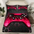 thumbnail image 2 of Manfei Neon Gamepad Sheet Set Twin,Modern Geometric Honeycomb Bedding Sets Twin Size,Red Black Twin Sheet Sets For Boys Kids,Super Cozy Bedroom Decor,3pcs, 2 of 7