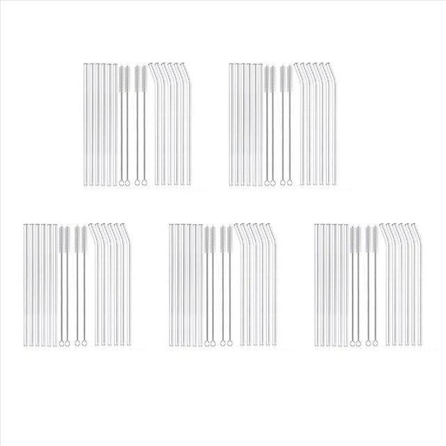 Pajitas de Vidrio Transparente Reutilizables, 60 Uds., Pajitas de Vidrio Resistentes una Roturas, 30 Rectas y 30 Dobladas con 20 Cepillos de Limpieza