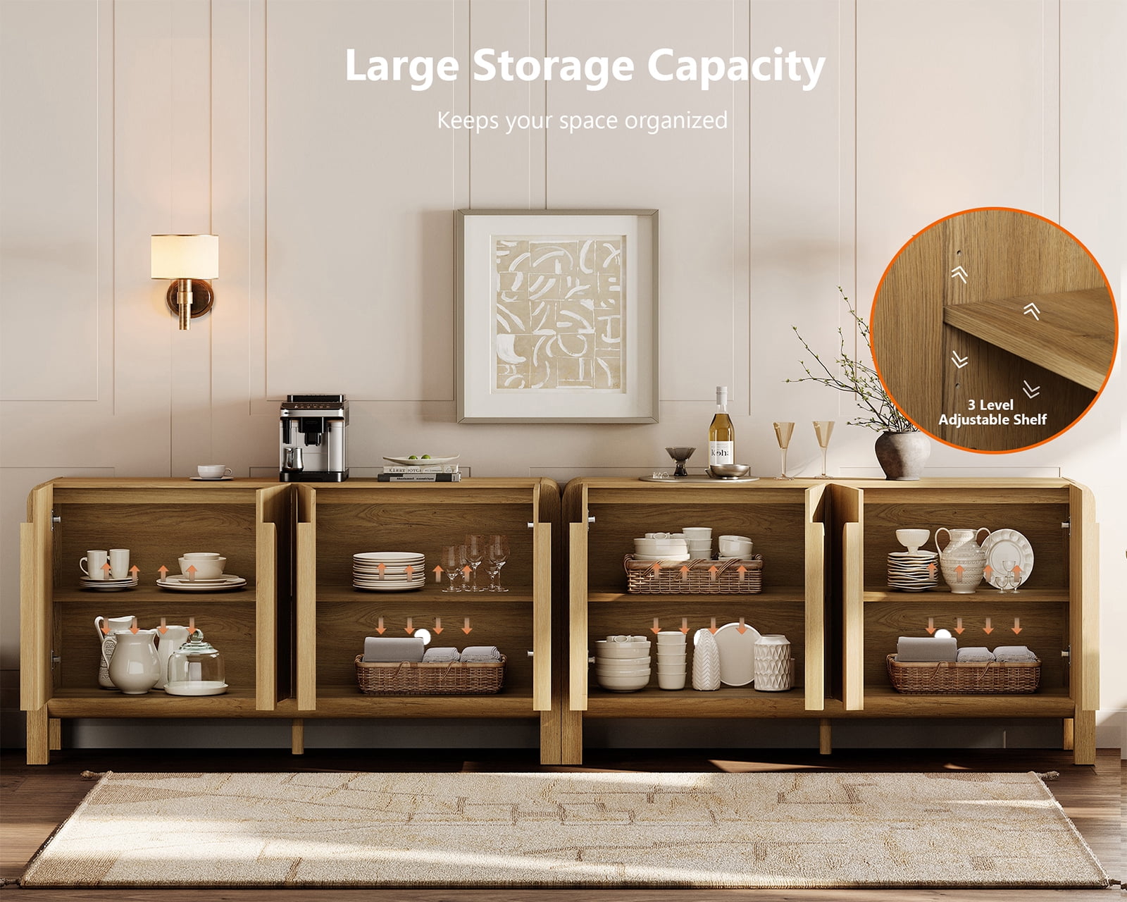 Set of 2 Sideboard Buffet with Storage, Modern 126" Wood Credenza with Doors and Adjustable Shelves for Kitchen，Living Room