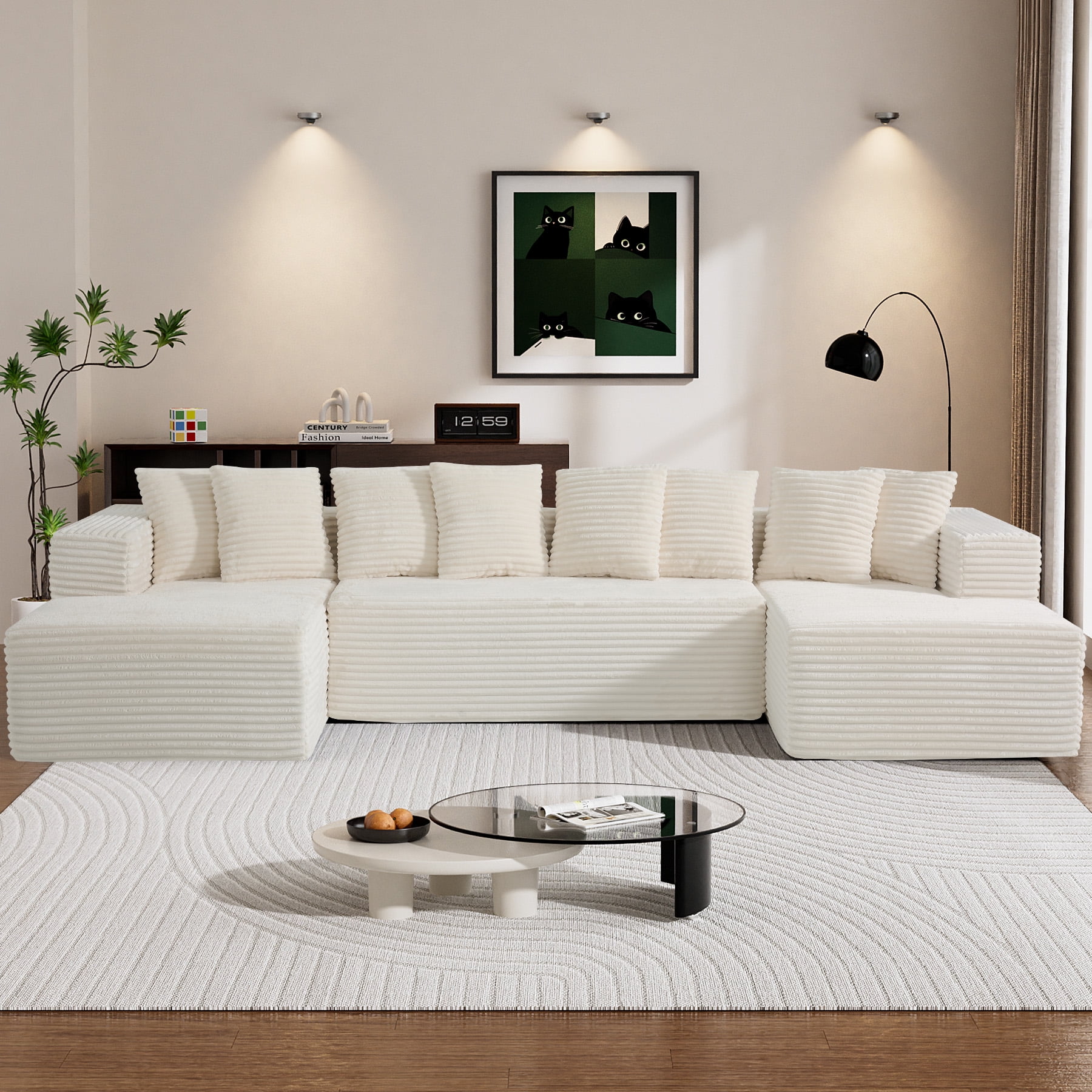 Wiilayok U Shaped Sectional Sofa,Modular Cloud Corduroy Sofa Couch with Extra Deep Seat for Living Room Sofa, No Assembly, Beige