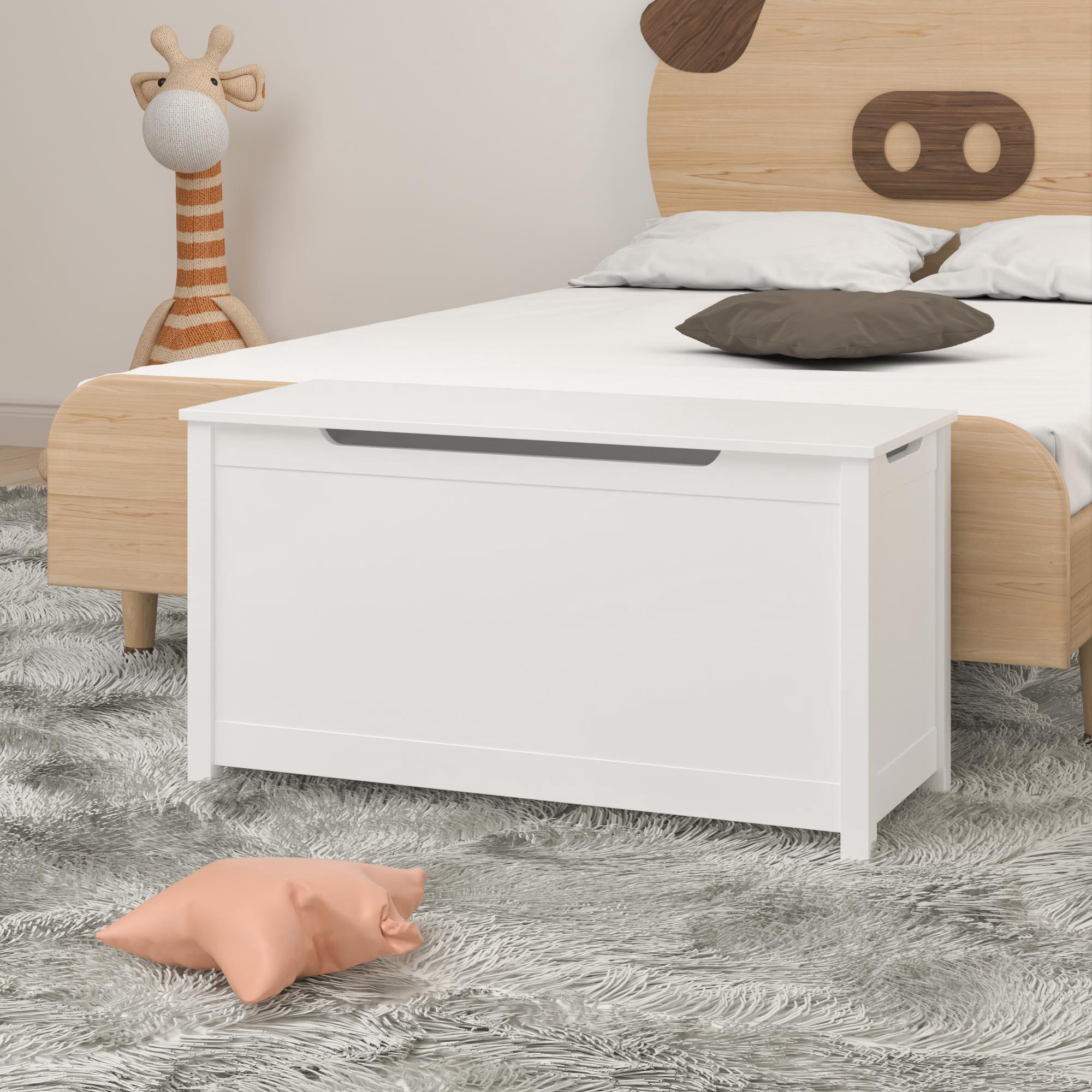 Toy Storage Organizer, iRerts Wood Kids Storage Bench with Hinges and Seating Bench, Girls Boys Toy Storage Box for Building Blocks, Books, Kids Storage Bench for Entryway, Bedroom, Playroom, White