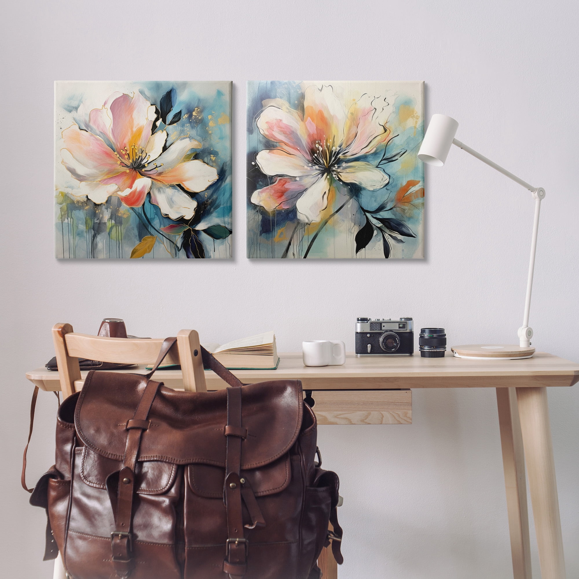 Stupell Industries Modern Dripping Blooms Botanical & Floral Painting Gallery Wrapped Canvas Art Print Wall Art, 24 x 24, Set of 2