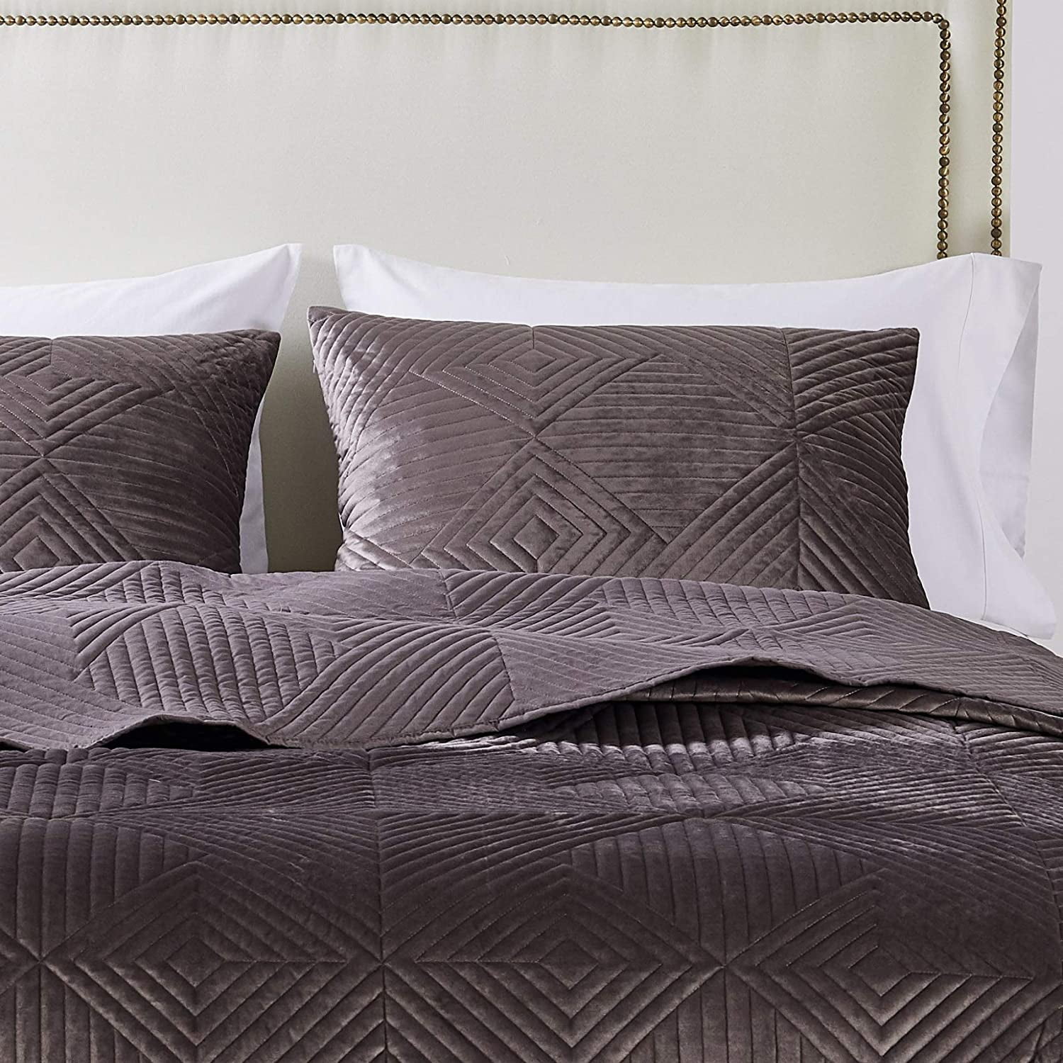 Barefoot Bungalow Riviera Velvet Quilted Pillow Sham, Storm Gray, King