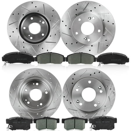 Ceramic Brake Shoes (Yitamotor Front+Rear Kit Drill Slot Premium Brake Rotor Ceramic Pads For 2003-2007 Honda Accord)