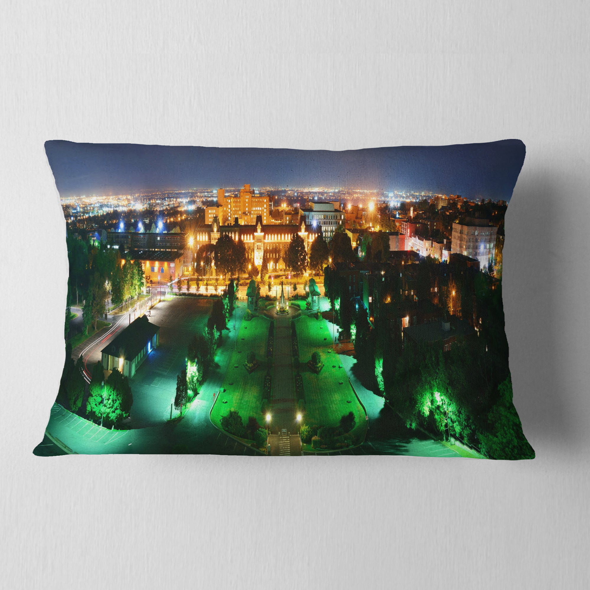 Designart Lighted Montreal City at Night - Cityscape Photo Throw Pillow - 12x20