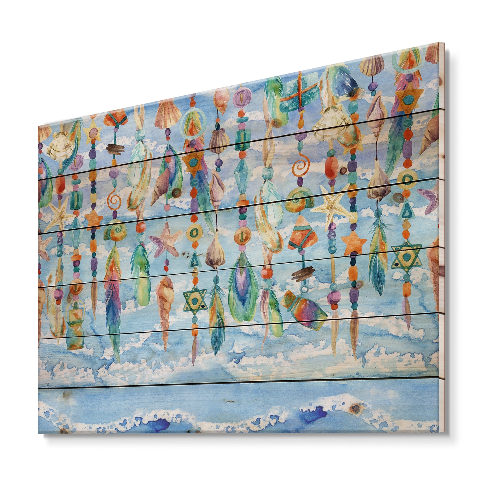 Designart 'Jewelry of Beads and Sea Shell' Traditional Print on Natural Pine Wood