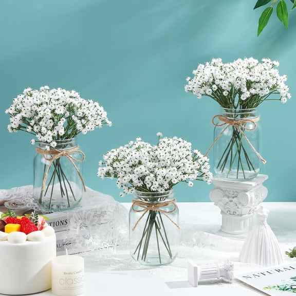 12 Sets  Jars with 's Breath Flowers Table Centerpieces for Wedding Bridal Shower Party Decor