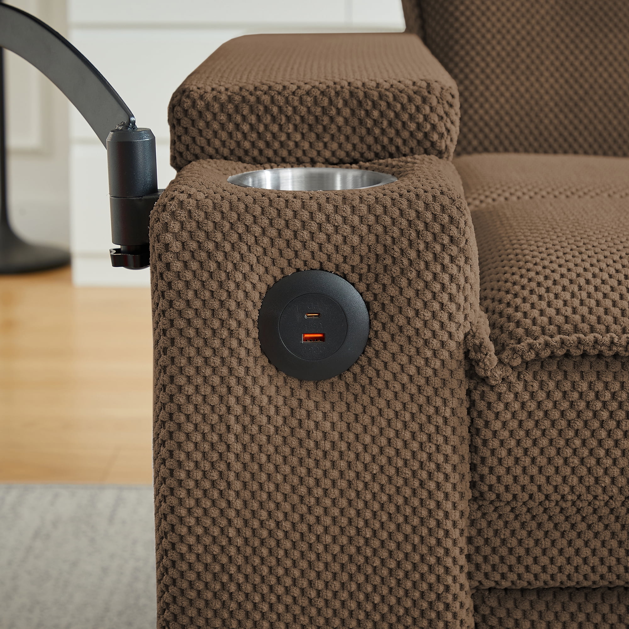 Gewnee 3-in-1 Convertible Sleeper Chair with Adjustable Backrest,Pull-Out Single Sofa Bed with Swivel Side Table & USB Ports & Cup Holder,Perfect for Dorms,Offices.Coffee